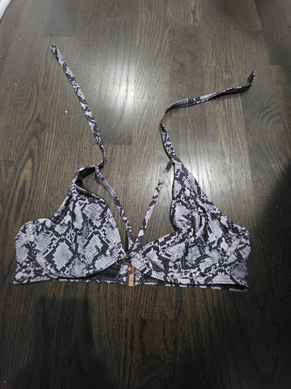 City Chic Black & White Snake Print Bikini Top